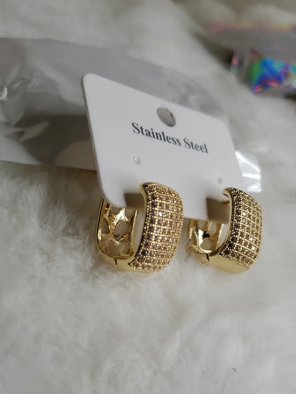 Fashion Jewelry Gold-Tone Pavé Rectangle Clip Hoop Earrings